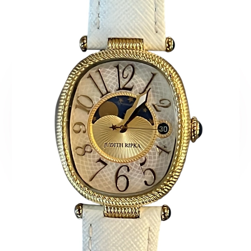 Judith Ripka Gold-Tone White Leather Watch New Battery